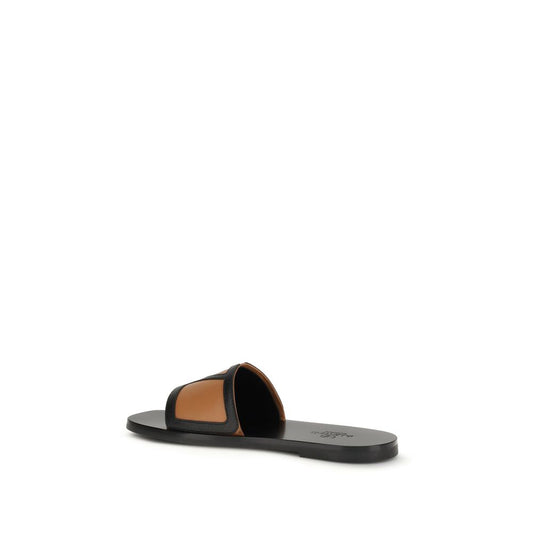 Valentino Garavani Black Calf Leather Bos Taurus Flat Sandals