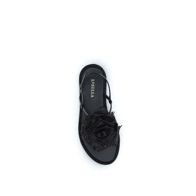 LE SILLA Black Calf Leather Bos Taurus Flat Sandals