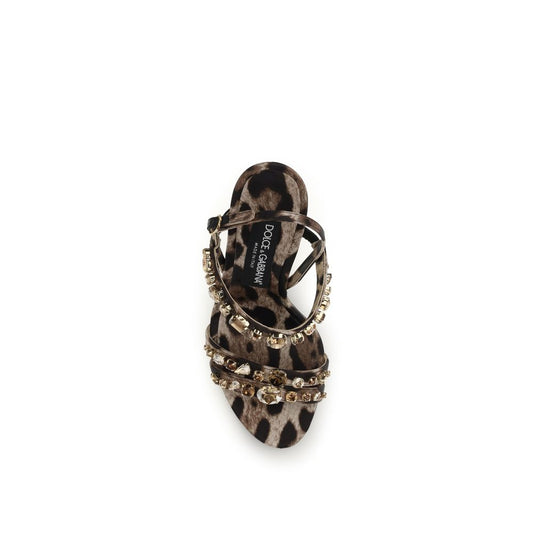 Dolce & Gabbana Brown Fabric Stiletto Heel Sandals