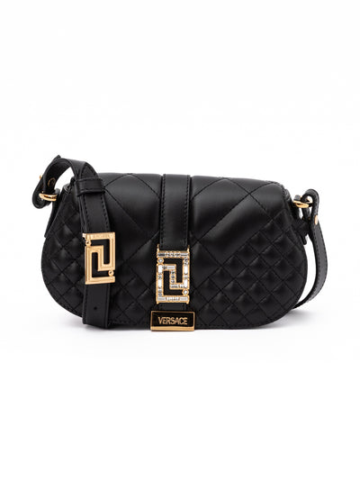 Versace Black Leather Quilted Shoulder Strap Bag