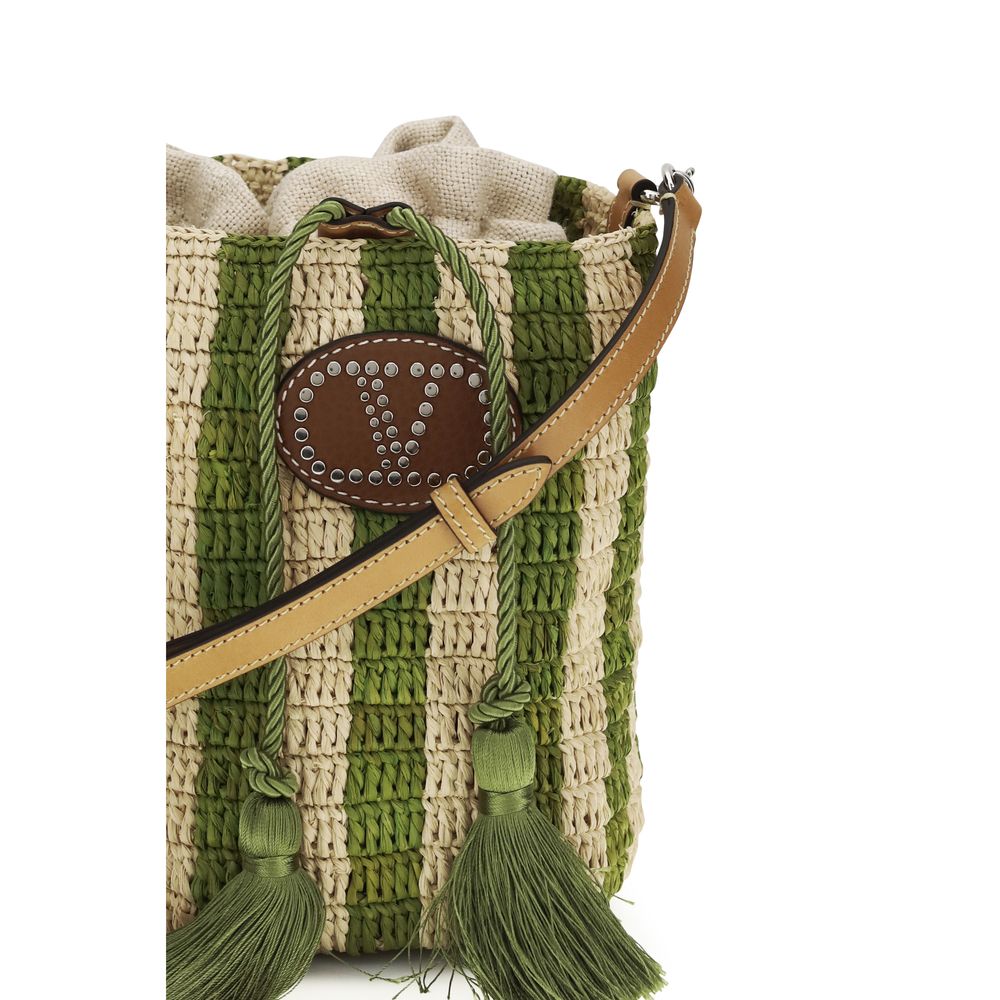 Valentino Garavani Bicolor Raffia Backet Bag