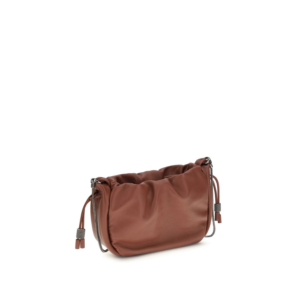 Brunello Cucinelli Brown Calf Leather Bos Taurus Shoulder Bag
