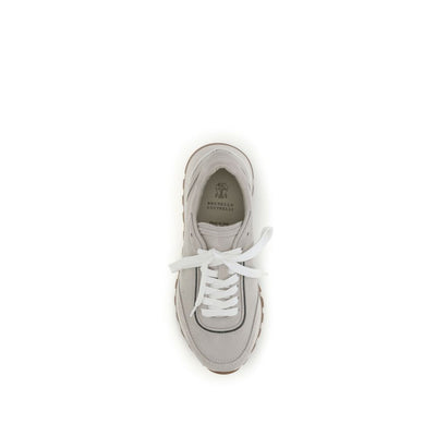 Brunello Cucinelli Gray Calf Leather Bos Taurus Athletic Sneakers