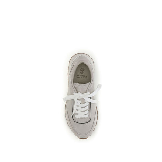 Brunello Cucinelli Gray Calf Leather Bos Taurus Athletic Sneakers