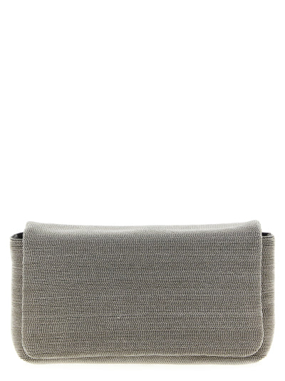 Brunello Cucinelli Silver Leather Clutch Bag