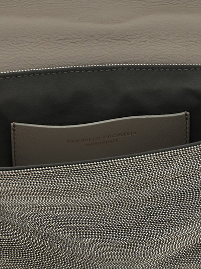 Brunello Cucinelli Silver Leather Clutch Bag