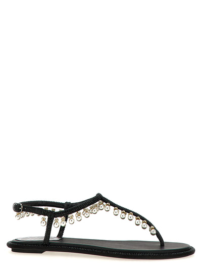 RENE CAOVILLA Black Viscose Flat Sandals