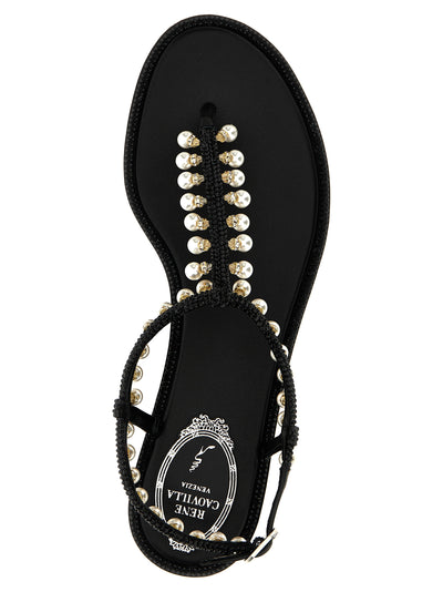 RENE CAOVILLA Black Viscose Flat Sandals