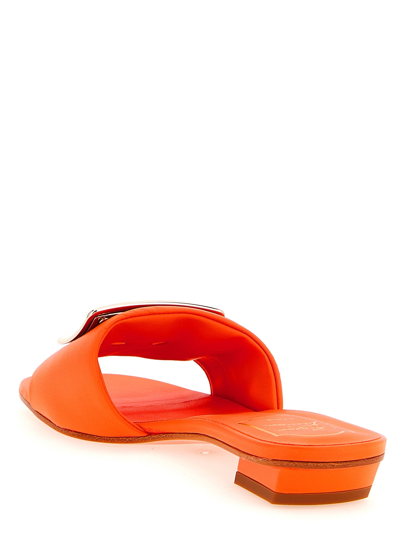 Roger Vivier Orange Lamb Leather Mid Heel Pumps