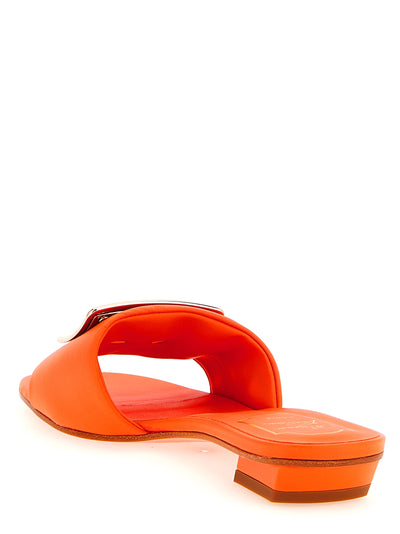 Roger Vivier Orange Lamb Leather Mid Heel Pumps