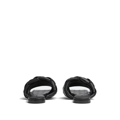 Bottega Veneta Black Lamb Leather Flat Sandals