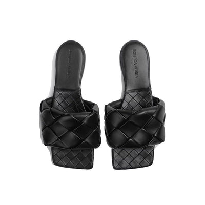 Bottega Veneta Black Lamb Leather Flat Sandals