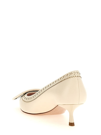 Roger Vivier White Lamb Leather Mid Heel Pumps