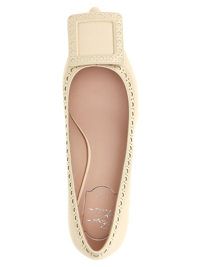 Roger Vivier White Lamb Leather Mid Heel Pumps