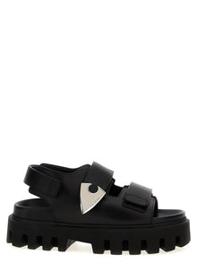 Alexander McQueen Black Calf Leather Bos Taurus Flat Sandals