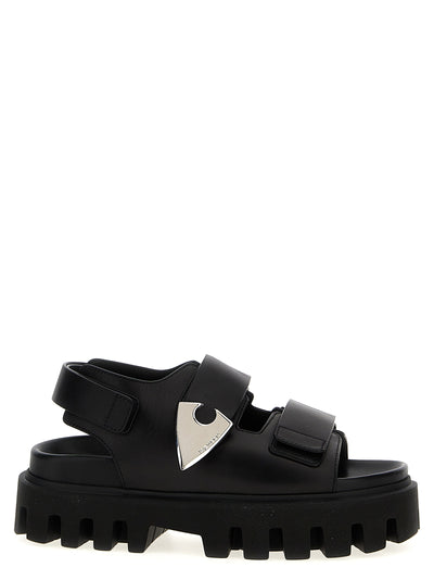 Alexander McQueen Black Calf Leather Bos Taurus Flat Sandals