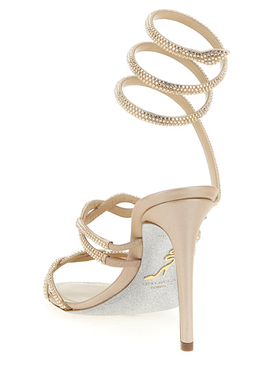 RENE CAOVILLA Beige Satin Stiletto Heel Sandals