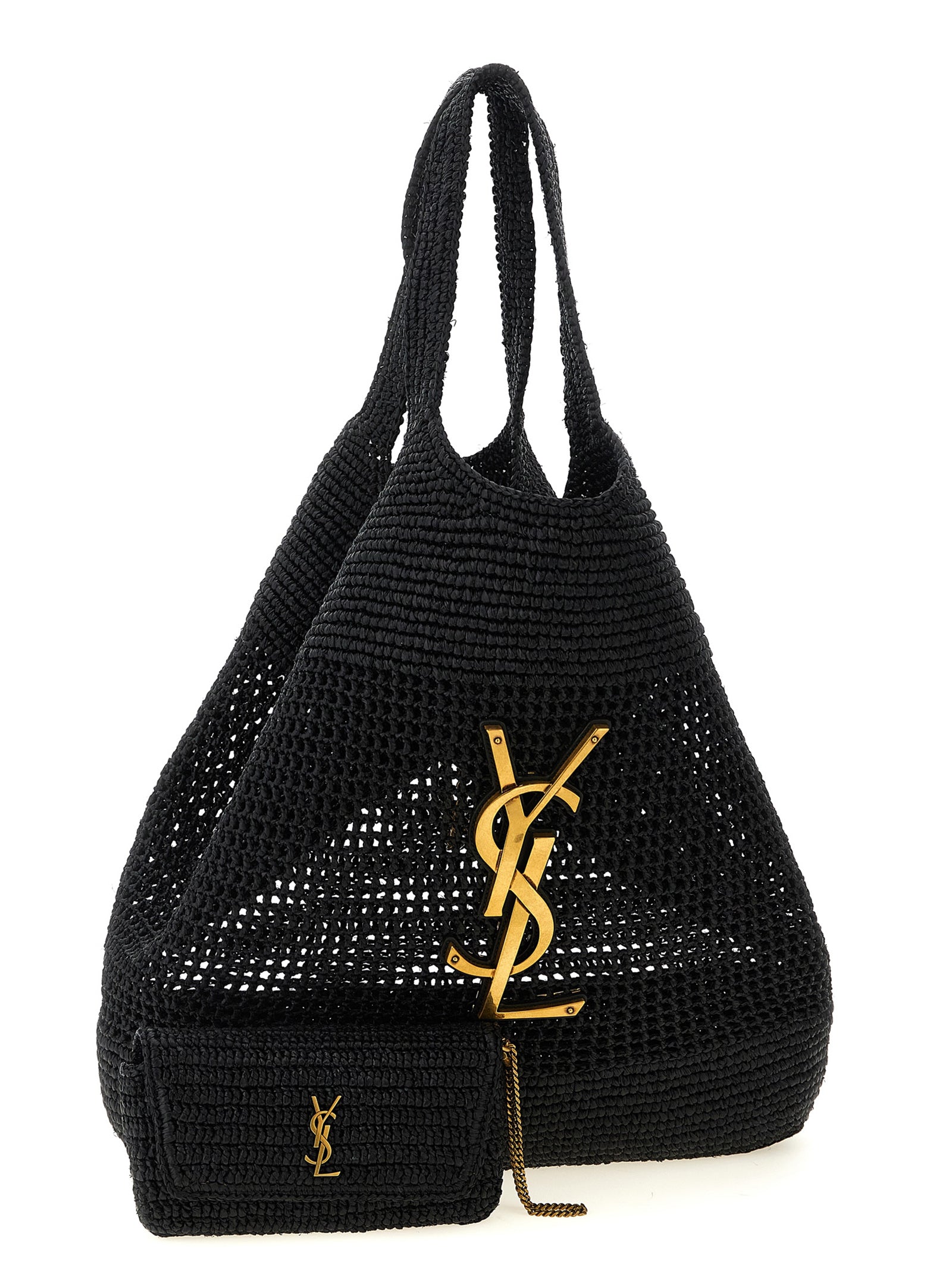 Saint Laurent Black Raffia Tote Bag