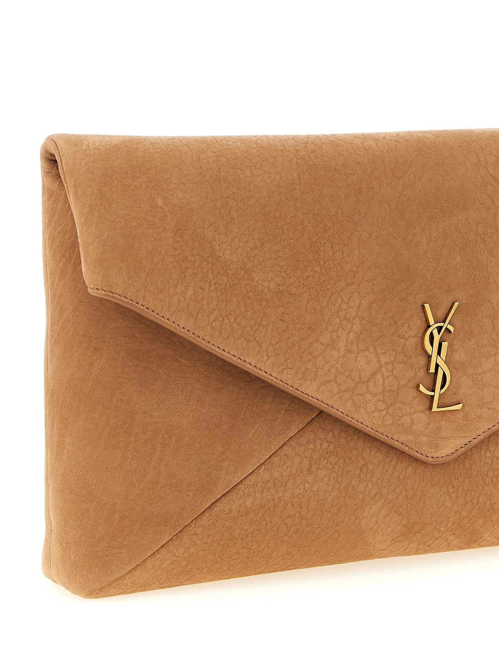 Saint Laurent Brown Lamb Leather Clutch Bag