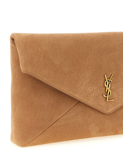 Saint Laurent Brown Lamb Leather Clutch Bag