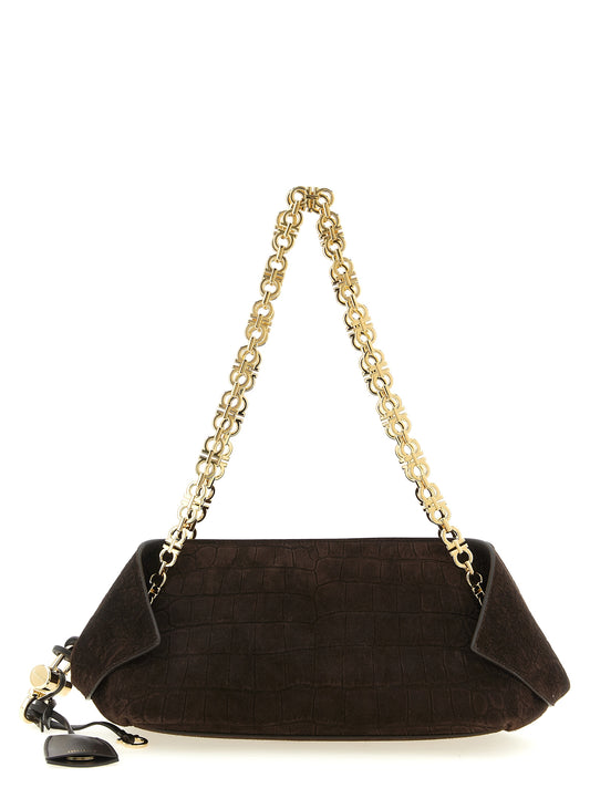 Ferragamo Brown Goatskin Shoulder Bag