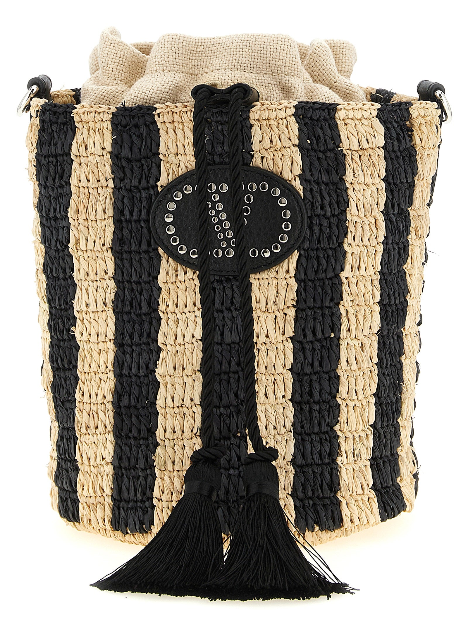 Valentino Garavani Black Straw Shoulder Bag