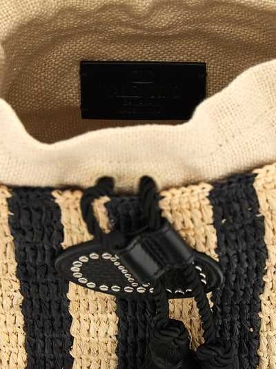 Valentino Garavani Black Straw Shoulder Bag