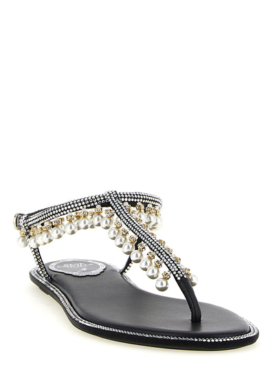 RENE CAOVILLA Bicolor Viscose Flat Sandals
