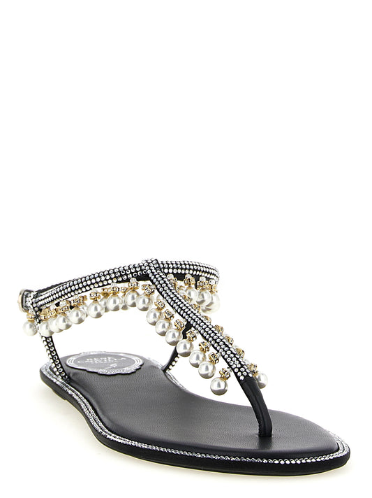RENE CAOVILLA Bicolor Viscose Flat Sandals