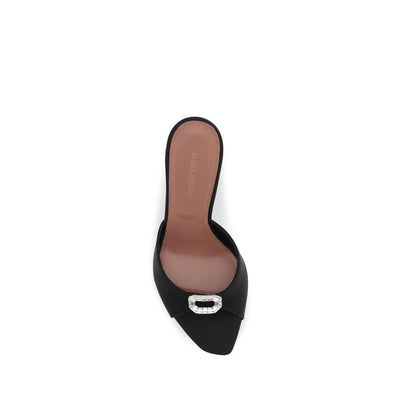 Amina Muaddi Black Silk Stiletto Heel Sandals