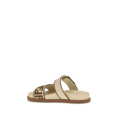 Fendi Brown Raffia Flat Sandals