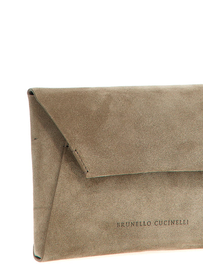 Brunello Cucinelli Gray Calfskin Clutch Bag