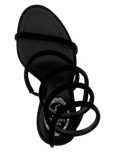 RENE CAOVILLA Black Textile Stiletto Heel Sandals