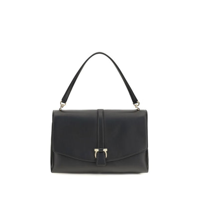 Ferragamo Black Calf Leather Bos Taurus Shoulder Bag