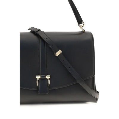 Ferragamo Black Calf Leather Bos Taurus Shoulder Bag