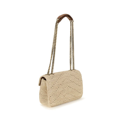 Saint Laurent Beige Raffia Shoulder Bag