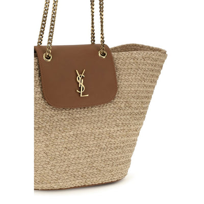 Saint Laurent Beige Raffia Shoulder Bag