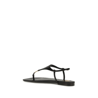 Saint Laurent Black Calf Leather Bos Taurus Flat Sandals