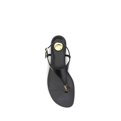 Saint Laurent Black Calf Leather Bos Taurus Flat Sandals