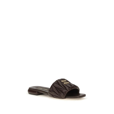 Miu Miu Brown Calf Leather Bos Taurus Flat Sandals