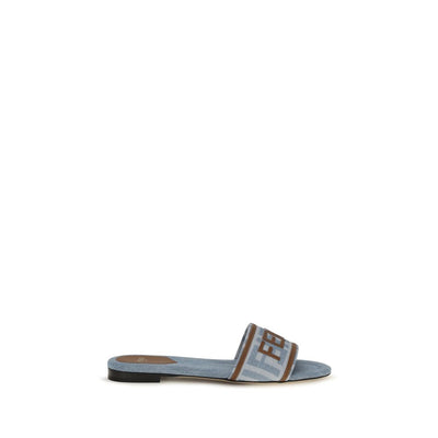 Fendi Blue Cotton Flat Sandals