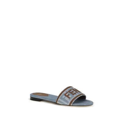 Fendi Blue Cotton Flat Sandals