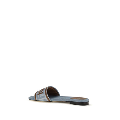 Fendi Blue Cotton Flat Sandals