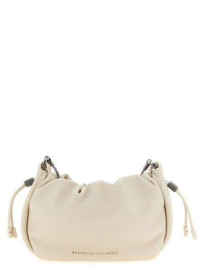 Brunello Cucinelli White Lamb Leather Crossbody Bag