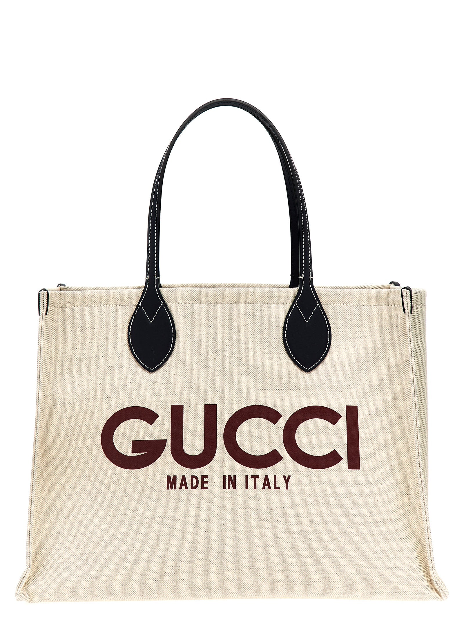 Gucci Beige Logo Print Midi Tote Bag