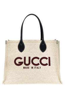 Gucci Beige Logo Print Midi Tote Bag