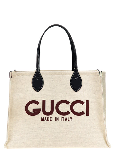 Gucci Beige Logo Print Midi Tote Bag