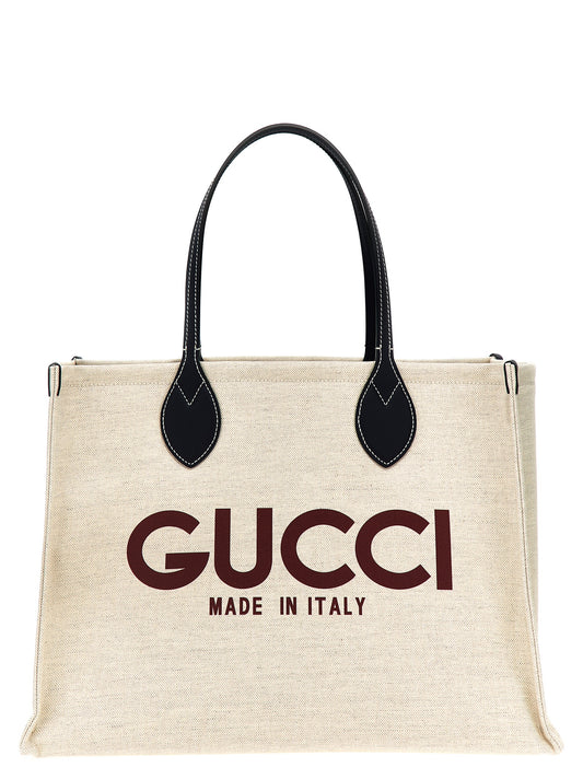 Gucci Beige Logo Print Midi Tote Bag