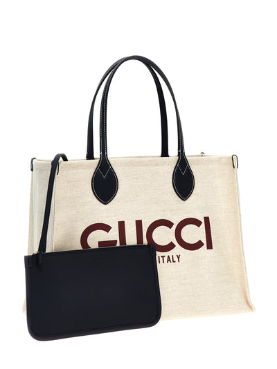 Gucci Beige Logo Print Midi Tote Bag