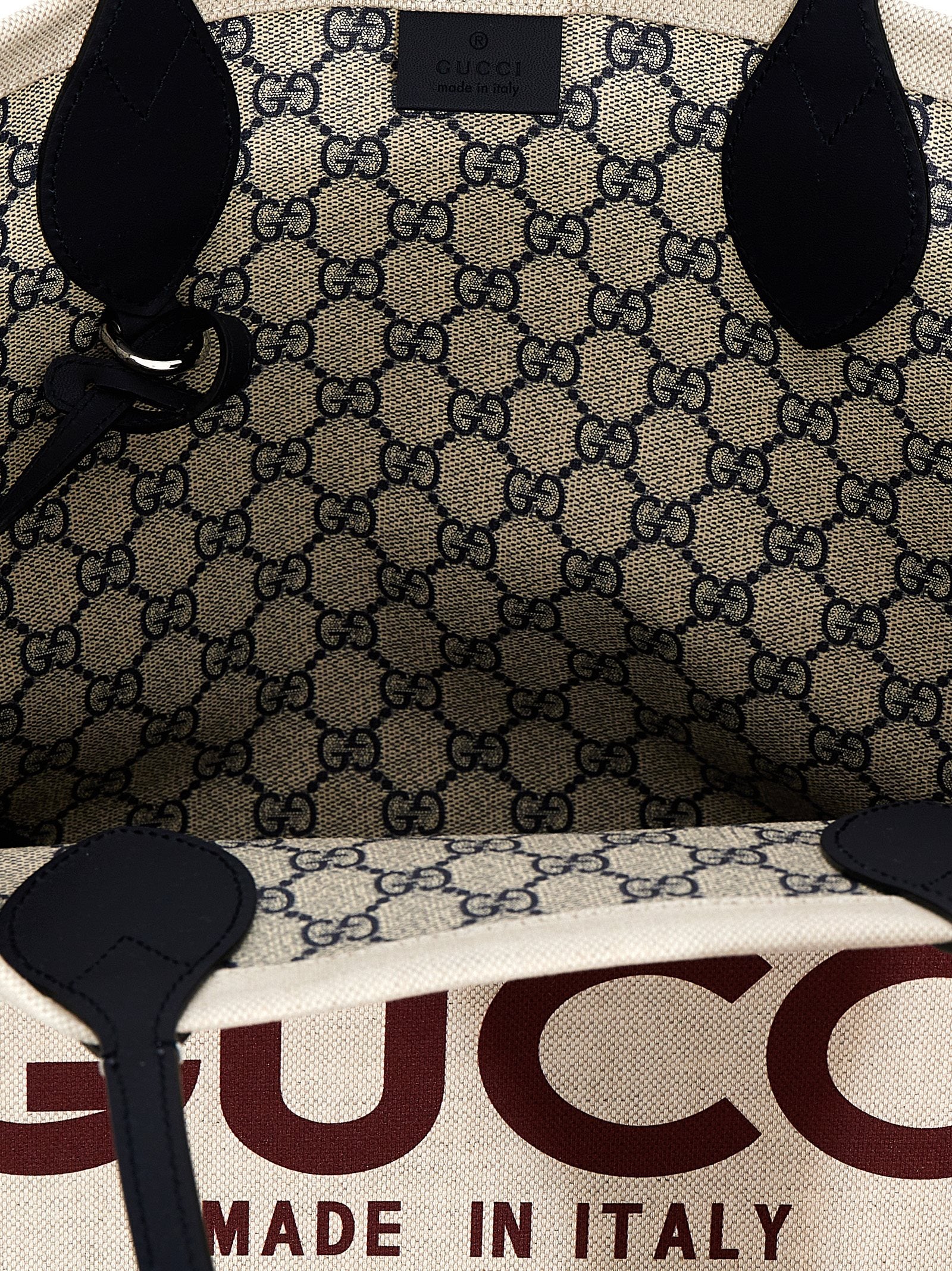 Gucci Beige Logo Print Midi Tote Bag